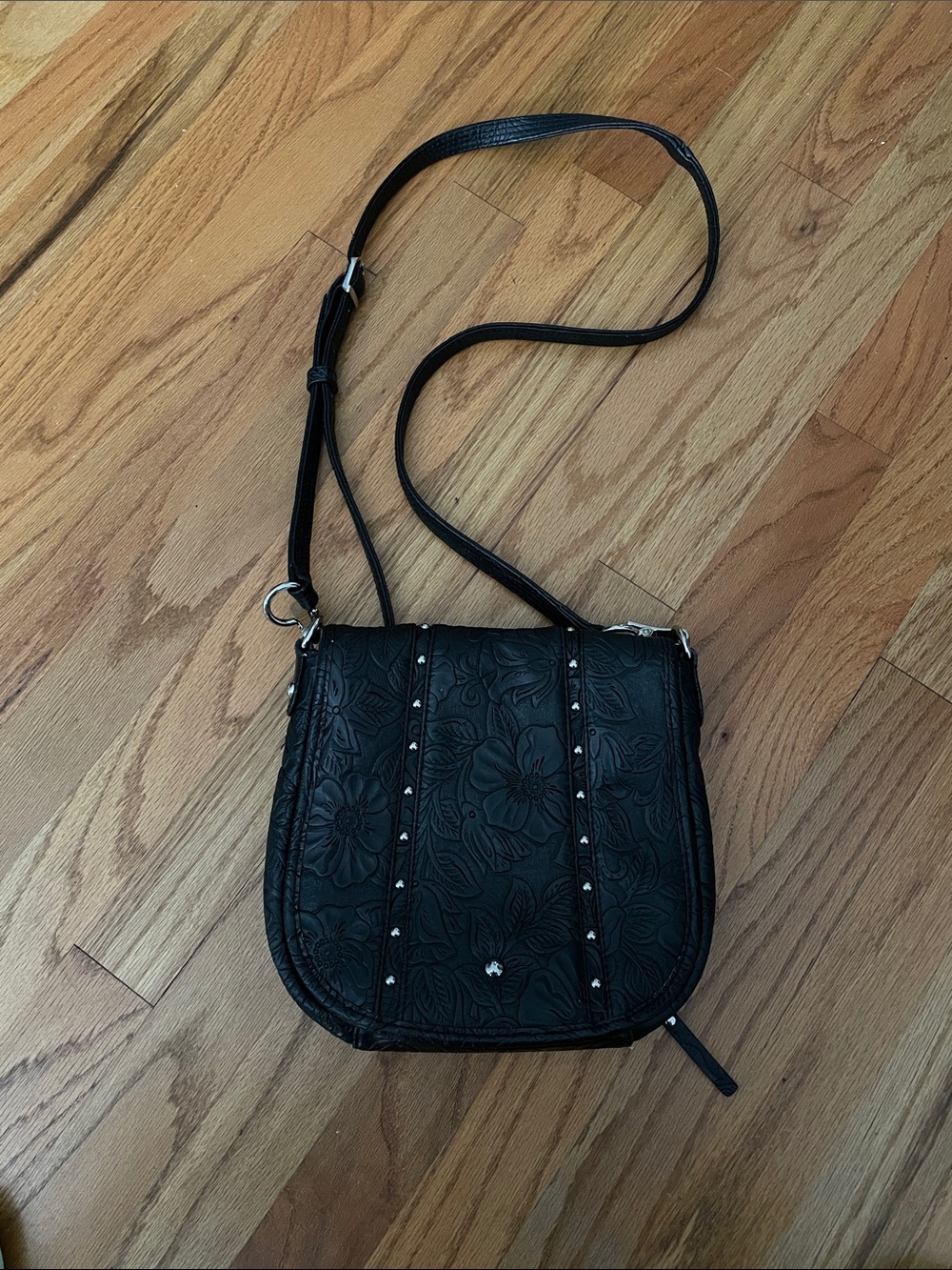 Gun Tote N' Mamas Black Leather Floral Shoulder Bag Purse Concealed Carry